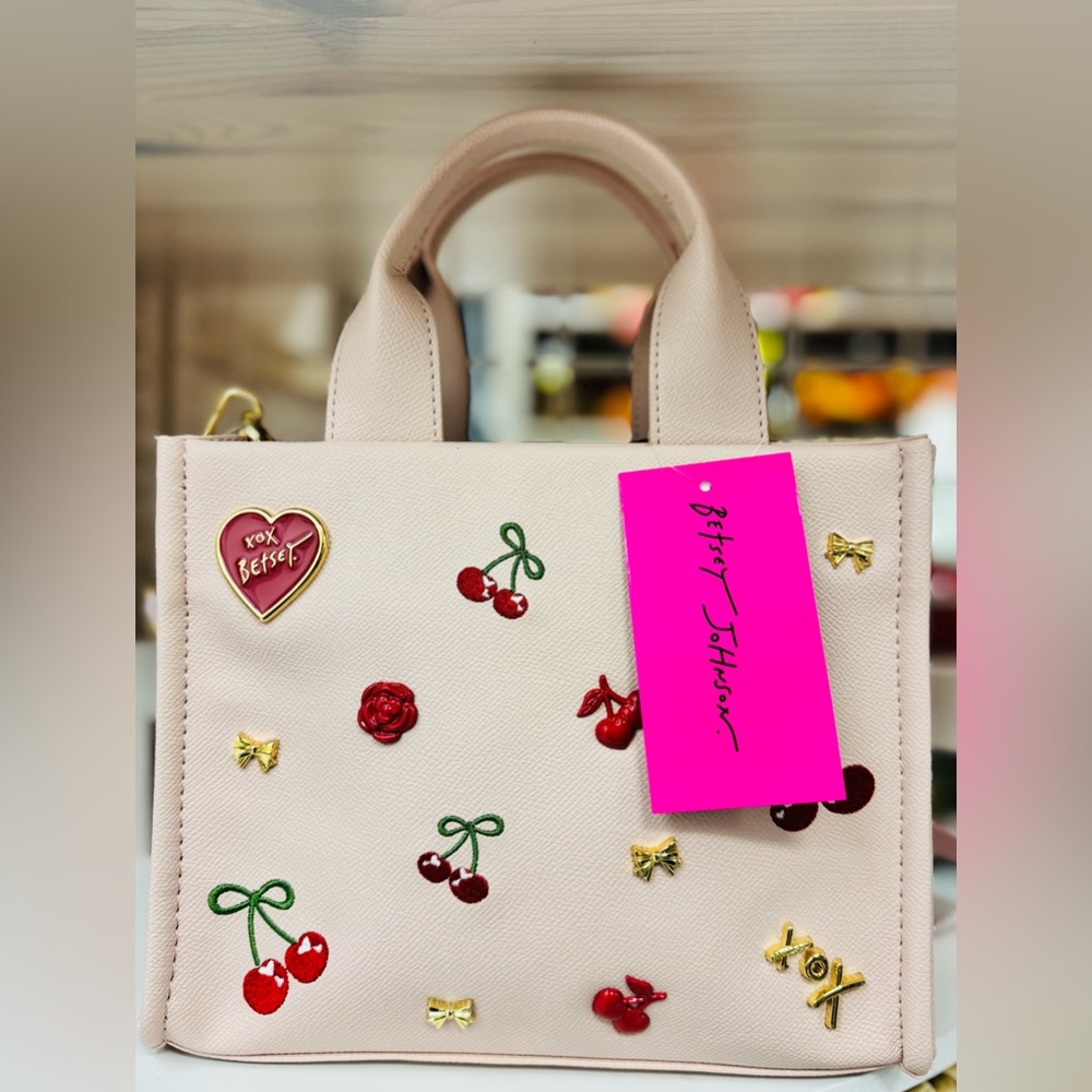 Betsey Johnson Cherry Crossbody Bag Pink Studded Coquette Y2K Satchel NWT